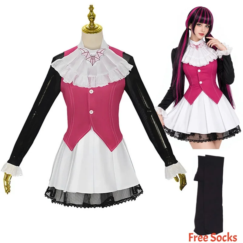 Disfraz de Draculaura para cosplay, uniforme de vampiro para mujer, chaqueta, blusa, falda y calcetines, ideal para fiestas de Halloween y juegos de rol.