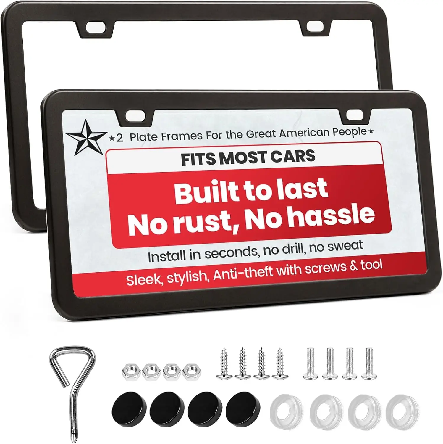 

Комплект из 2 матовых черных рамок для номерных знаков, из нержавеющего алюминия с винтами, универсальные автомобильные накладки
