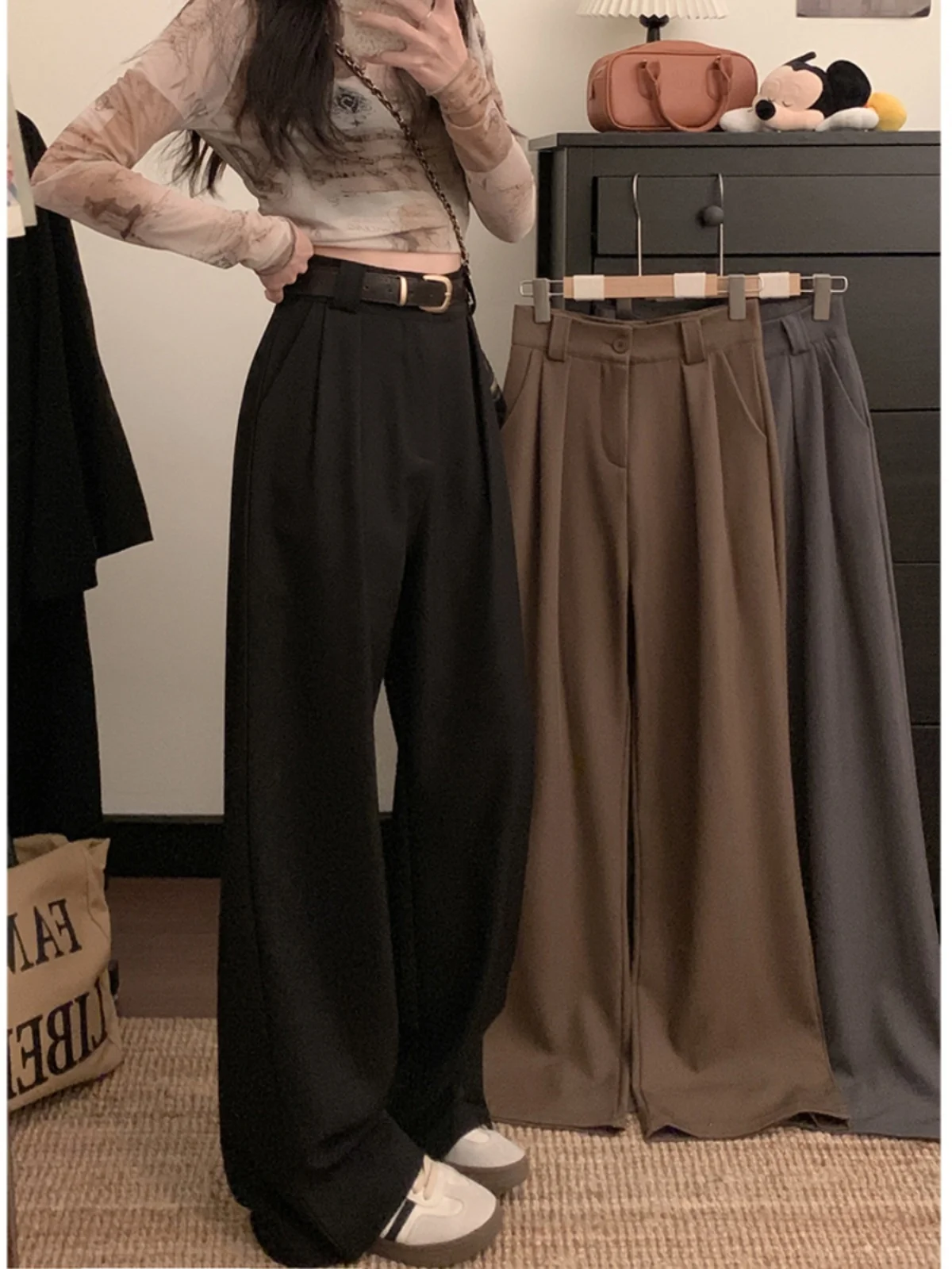 Loose Wide Leg Pants Women High Waist Casual Pants For Women's Spring 2025 New Pleated High Waisted Versatile Suit Pants