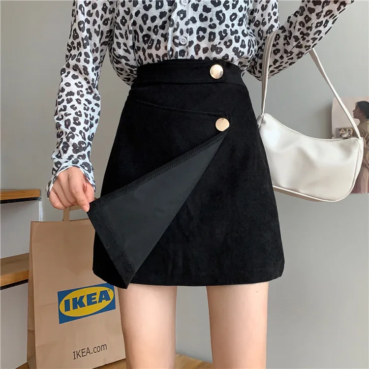 High Waist A-Line Chic Skirt Women's Spring Autumn Woolen Wrap Around Skirts Belly Covering Vintage Short Skirts Streetwear D826