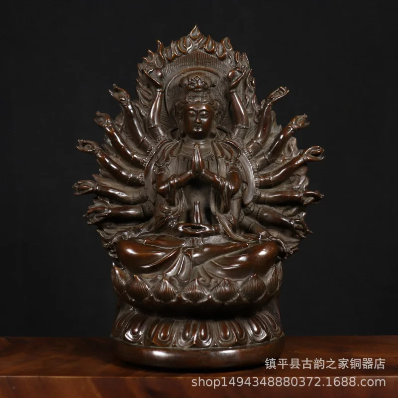 Bronze Pure Copper Brass Guanyin Bodhisattva Buddha Altar Craft Ornament Home Office Sitting Statue