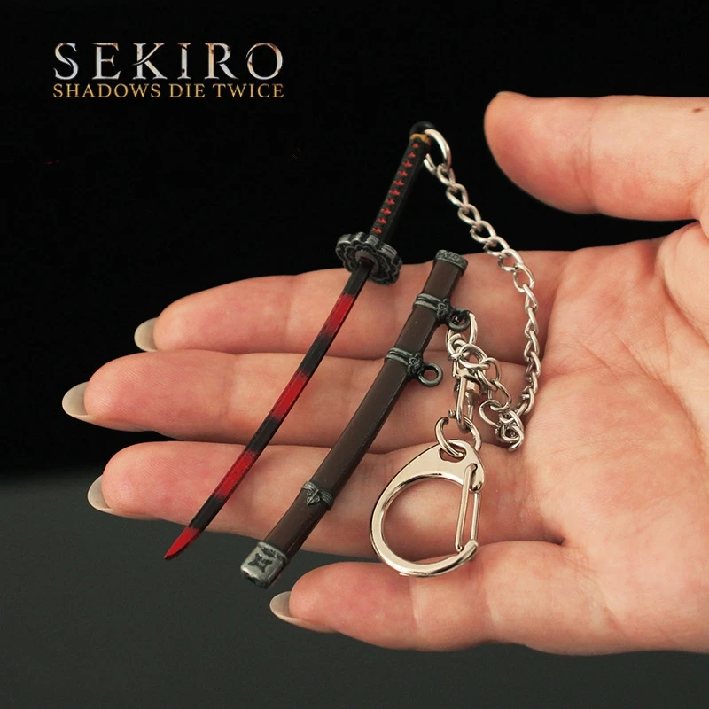 SEKIRO-Modelo de Arma de Metal de Sombras Morre, Faca de Brinquedo, Chaveiro, Katana Genichiro Espada, Periféricos de Jogo, Mini Toy, Duas Vezes, 9cm