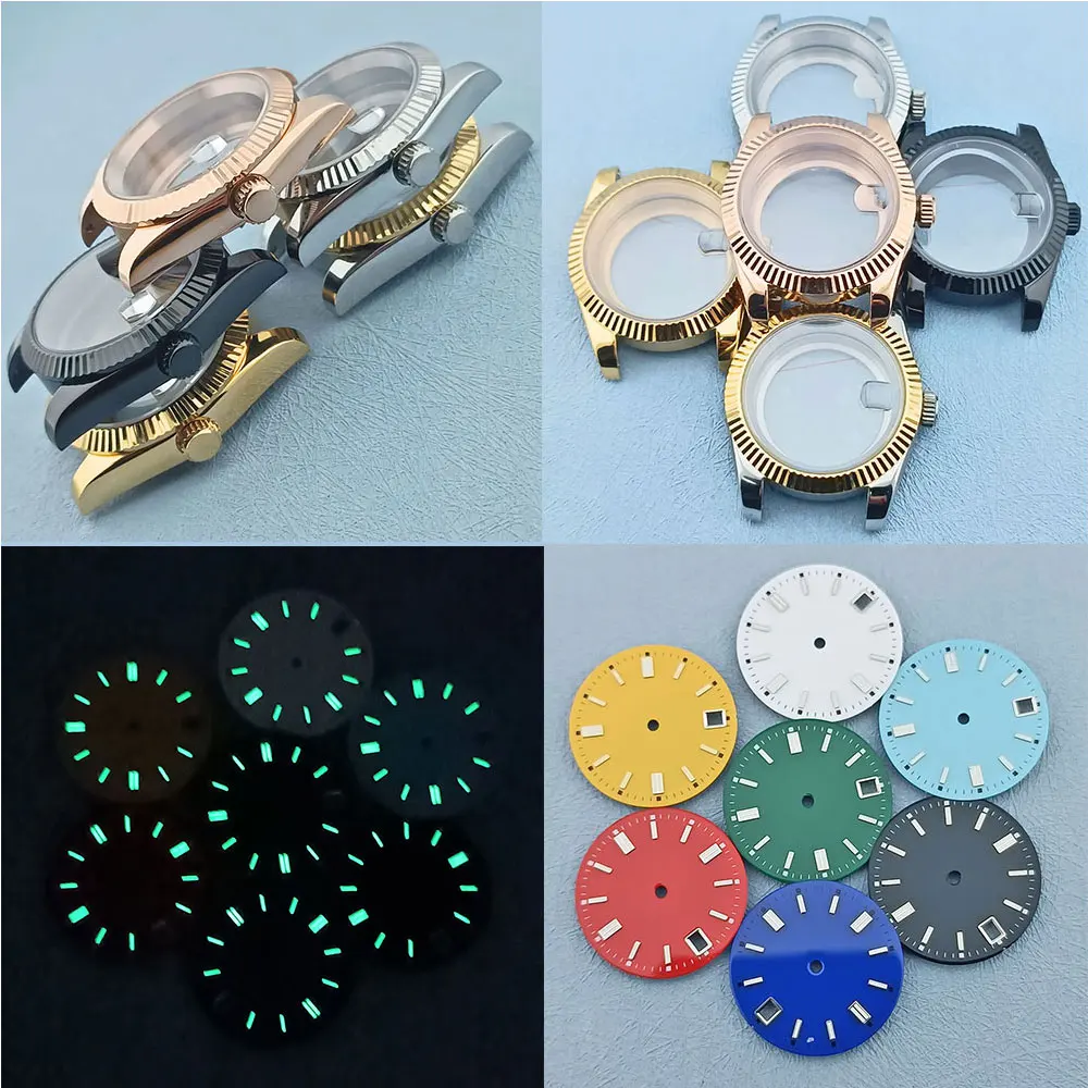 39mm Man Watch Case 10BAR waterproof 316L stainless steel sapphire glass fit NH34 NH35 NH36 single Calendar Luminous Dial hands