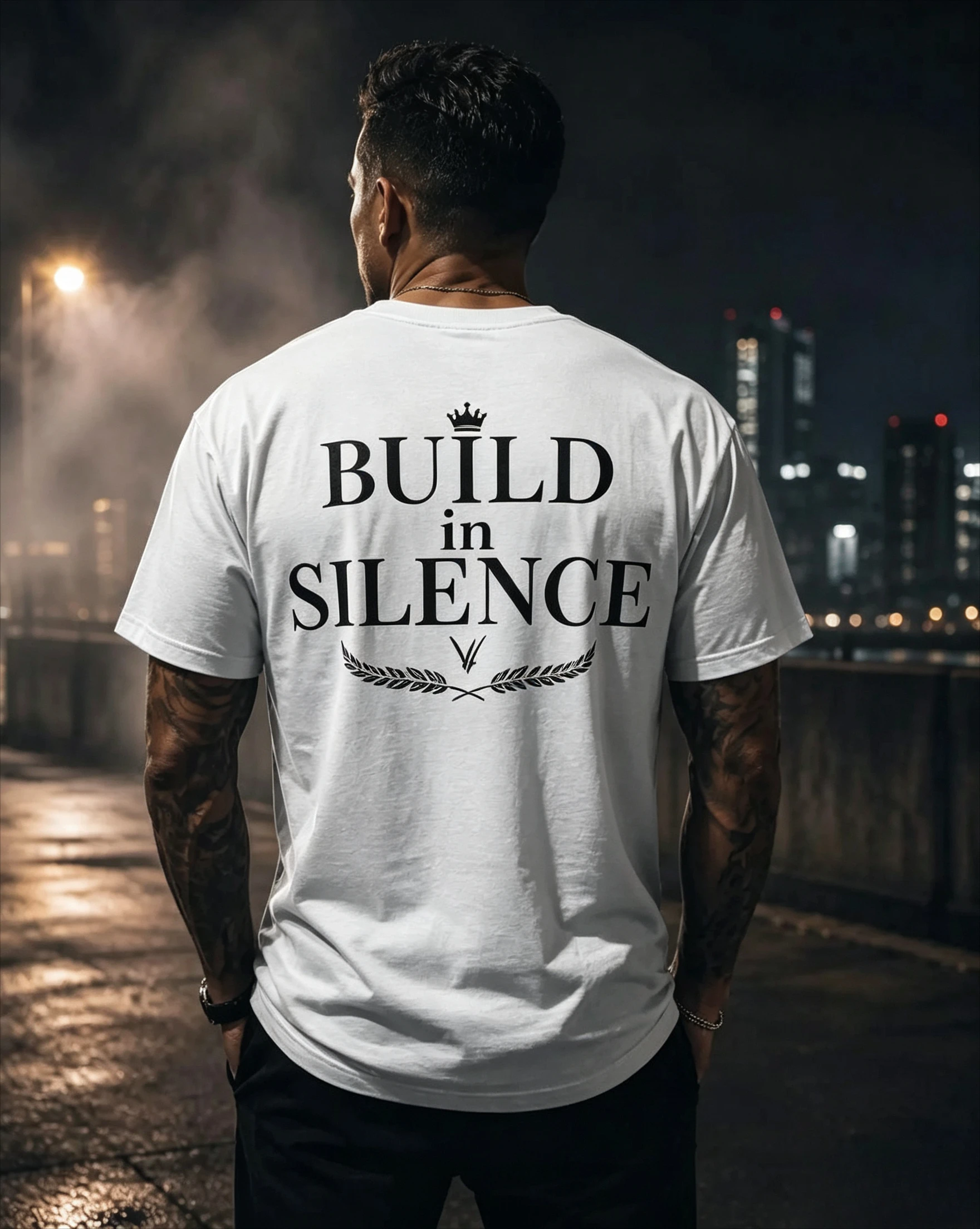 Build in Silence Graphic Tee, Dark Aesthetic Back Print Shirt, Motivational Streetwear T-Shirt, Discipline Shirt for Men-