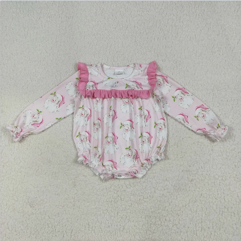 

Hot Sale Boutique Baby Infant Girls Long Sleeves Christmas Pink Santa Ruffle Toddler Girls Jumpsuits Romper Bubble New