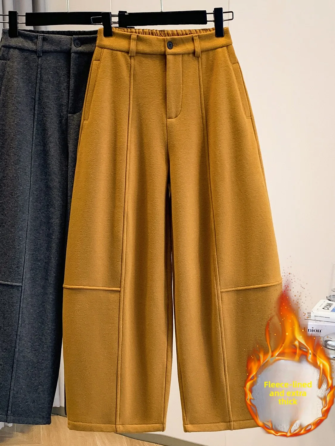 

Шерстяные повседневные брюки с высокой талией и широкими штанинами, свободные осенне-зимние женские брюки больших размеров, модные восьмиteen, брюки с воздушными шарами