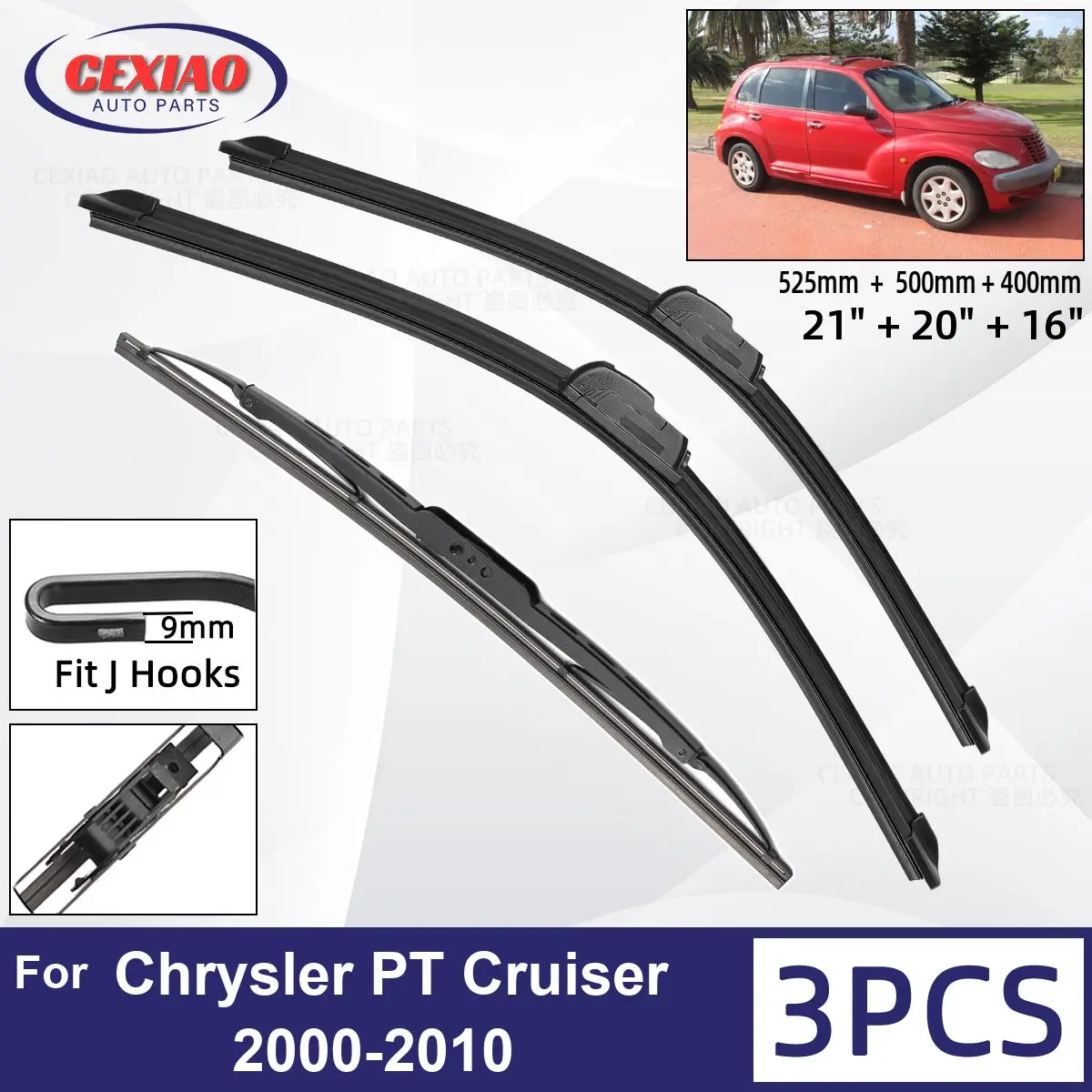 

For Chrysler PT Cruiser 2000-2010 Car Front Rear Wiper Blades Soft Rubber Windscreen Wipers Auto Windshield 21"20"16" 2008 2009