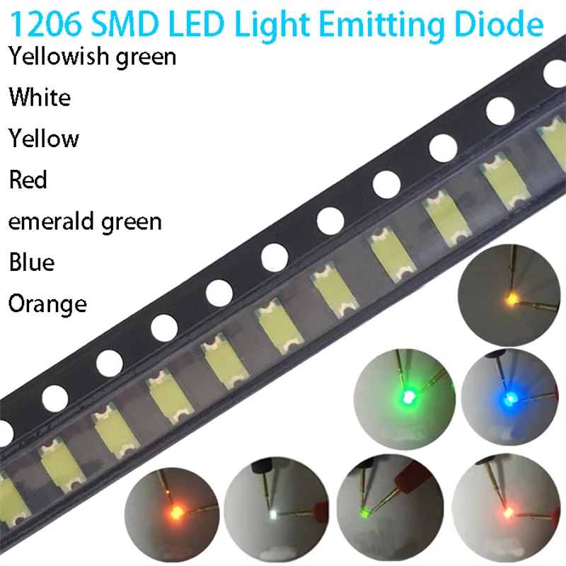 100 Stück 1206 Rot Rot Rot Rot Licht Highlight SMD LED 3216 Leuchtdiode Weißes Licht Gelb Blau Smaragdgrün Orange