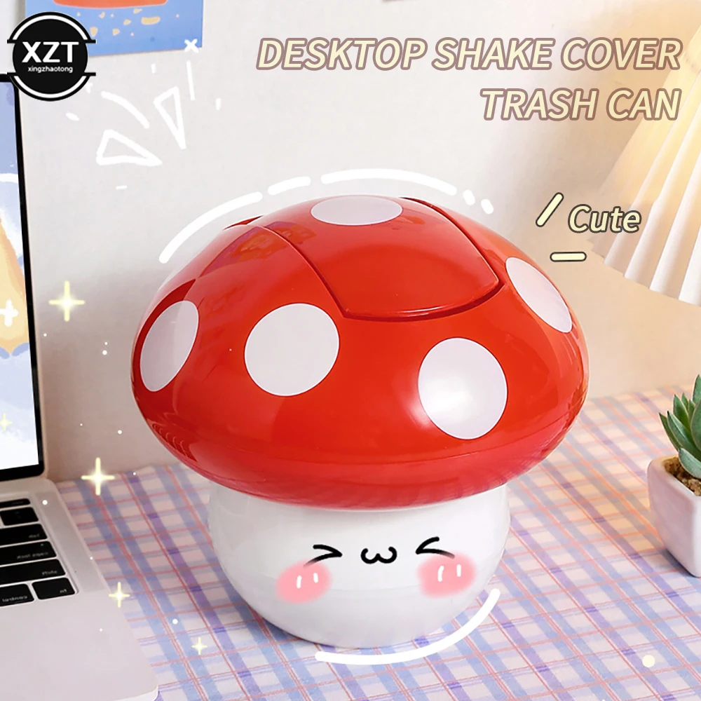 Can Trash Mini Garbage Desktop Desk Binwastebasket Waste Tabletop Countertop Container Cute Basket Mushroom Room Officeholder