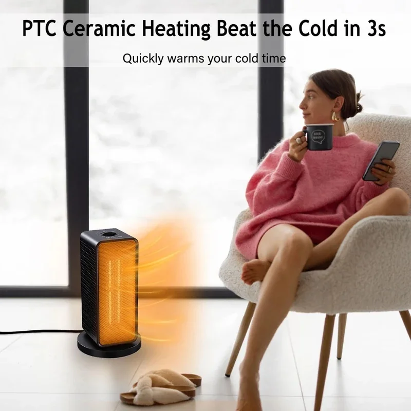 Electric Heater Warmer Heating Fans Vertical Heater Warmer Machine PTC Fast Heating For Home Bedroom Office 70° Shake Head