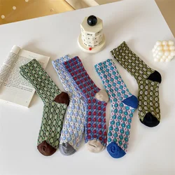 2025 New Women Socks Ethnic Embossment Floral Harajuku Vintage Crew Socks Korean Japanese Fashion Girls Cotton Loose Long Socks