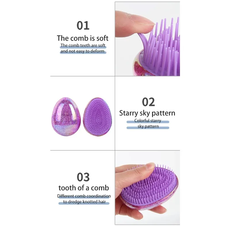 1/2 Pcs Colorful Starry Sky Comb Egg Comb Available in Multiple Colors Straight Hair Massage Comb Beauty Hairdressing Comb
