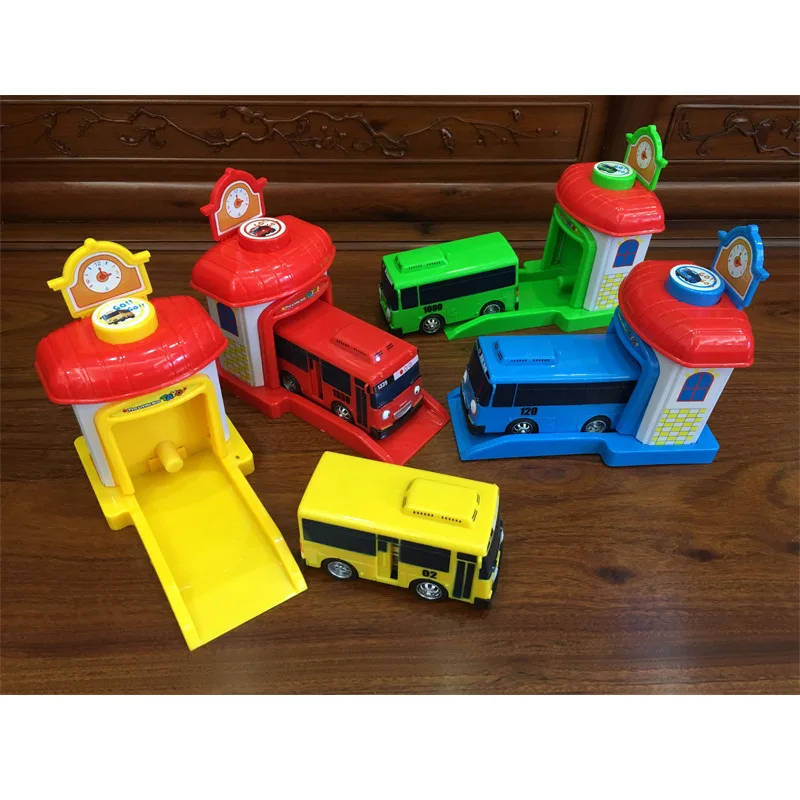 Tayo Small Bus Cartoon Cute Catapult Sliding Door Can Open Car Park Catapult Toy Anime Model Baby Puzzle Gift Children'S Car Toy