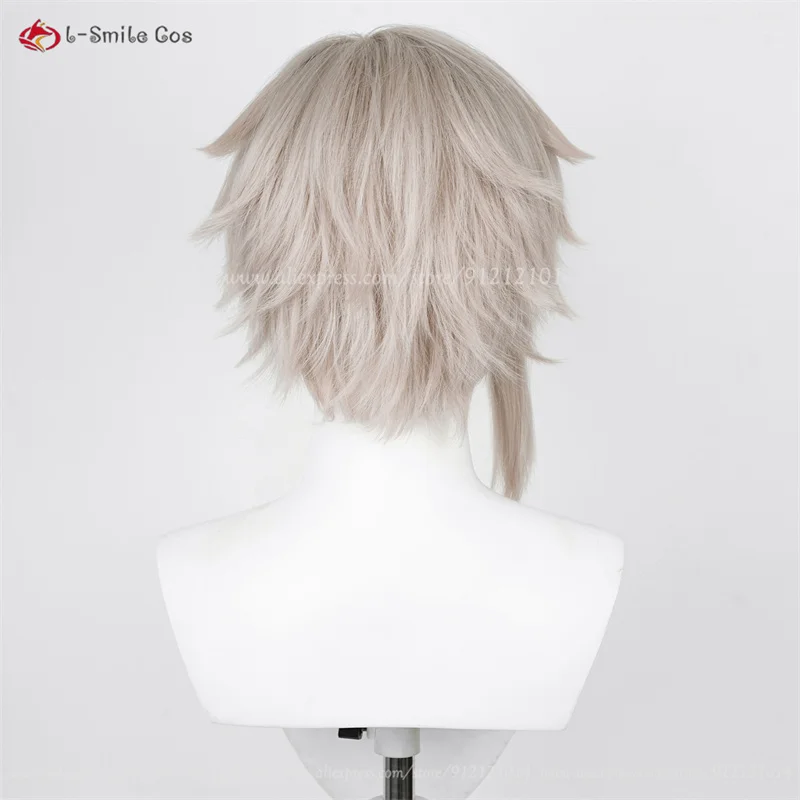 Parrucca Cosplay Anime di alta qualità Atsushi Nakajima parrucca Cosplay corta grigia con parrucca nera parrucche per capelli resistenti al calore + cappuccio per parrucca