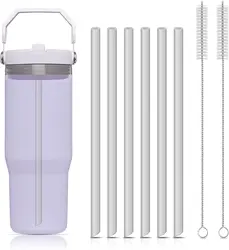 6pcs Reusable Straws Plastic Straws with Cleaning BrushCompatible with Stanley IceFlow 30oz CupsStanley Flip Straw Cups