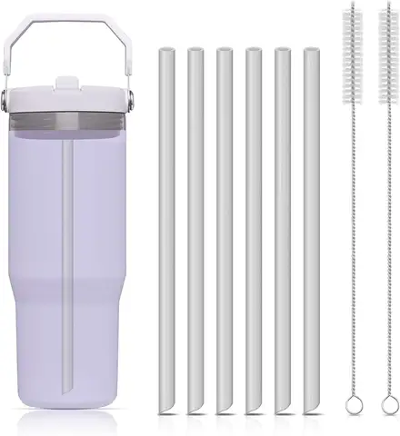 6pcs Reusable Straws Plastic Straws with Cleaning BrushCompatible with Stanley IceFlow 30oz CupsStanley Flip Straw Cups