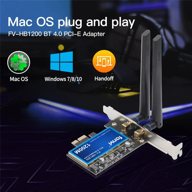 FV HB1200 Desktop PCIE Wireless Adapter Mac OS Hackintosh Wifi Dual Band 1200Mbps WiFi BT 4.0 802.11ac Wlan Card MacOS Big Sur