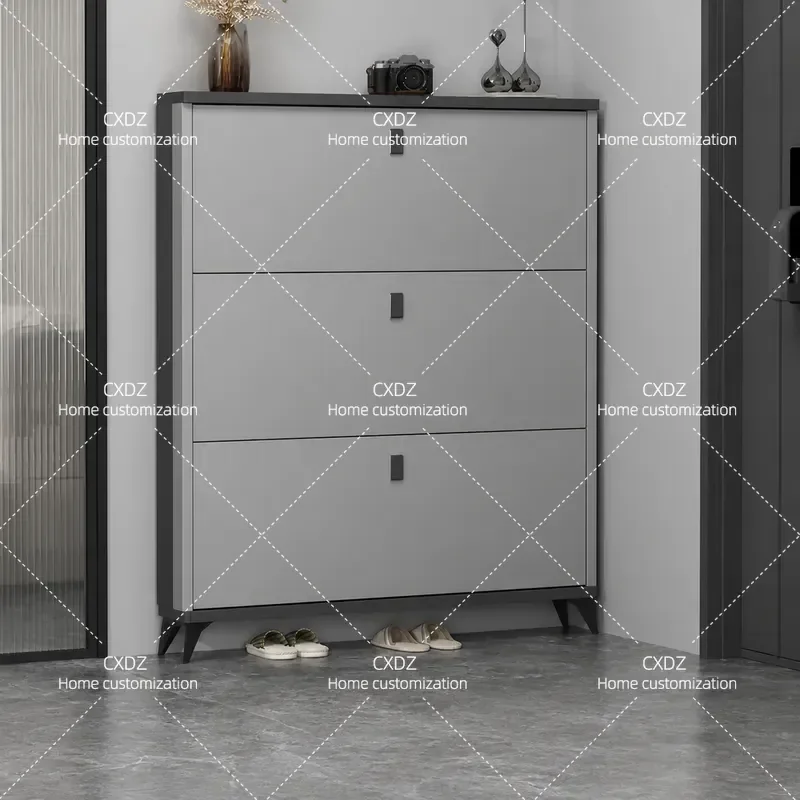 Solid Wood Ultra Thin Shoe Cabinet Household Entrance Storage Indoor Tipping Bucket Integrated Doorway Organizer 2024 New