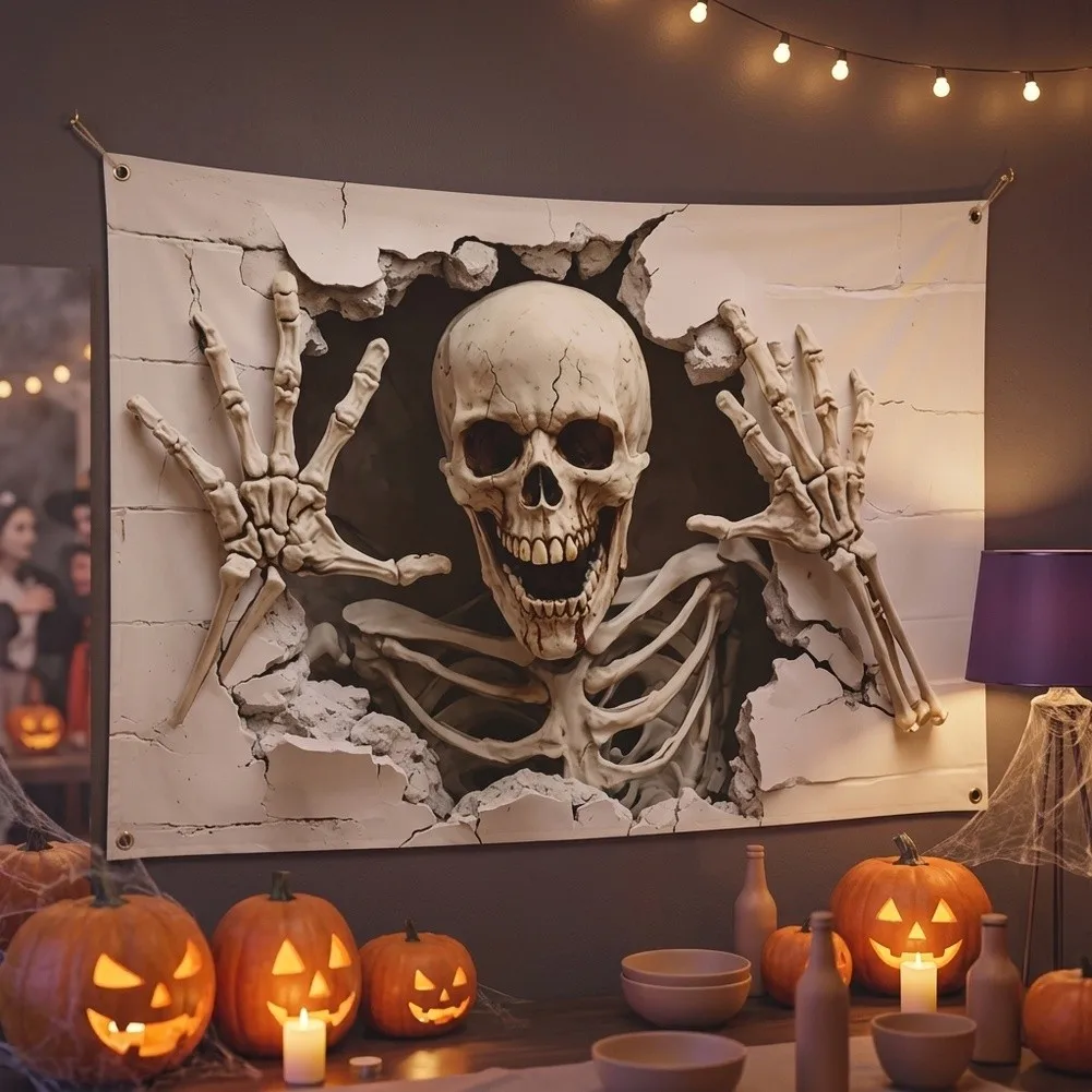 3Pcs Halloween Polyester Backdrop Set 100x150cm Spooky Print Party Photo Background For Home Garage Door Holiday Decor