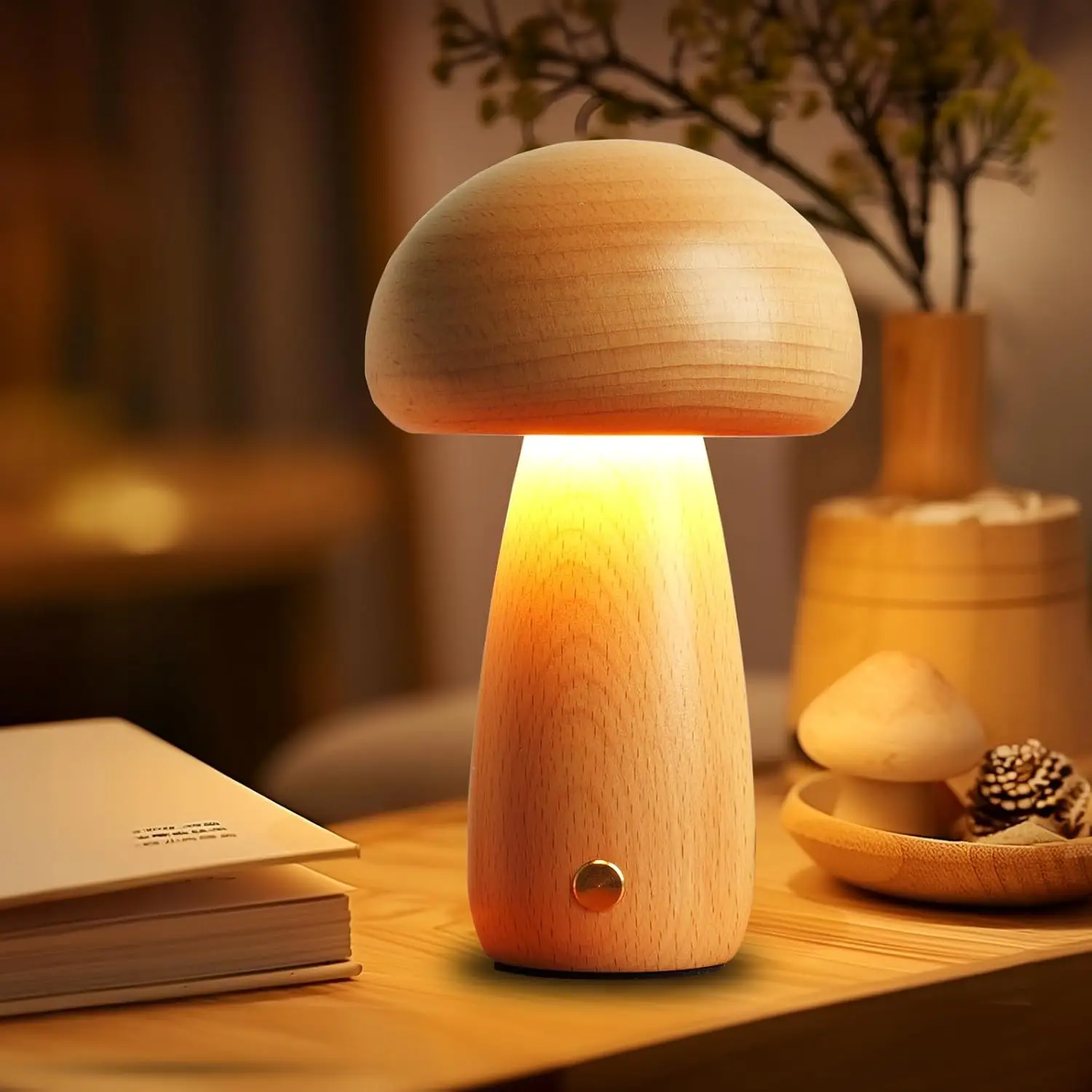 Rechargeable Mushroom Night Light, Dimmable Touch Control Desk Lamp, Creative Mushroom Desk Light for Home Bedroom Bedside Light