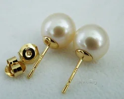 Perfect Round Pearl Earrings AAA+9-10mm 10-11 mm 11-12 mm White Japanese Round Pearl Earrings 14K Gold-