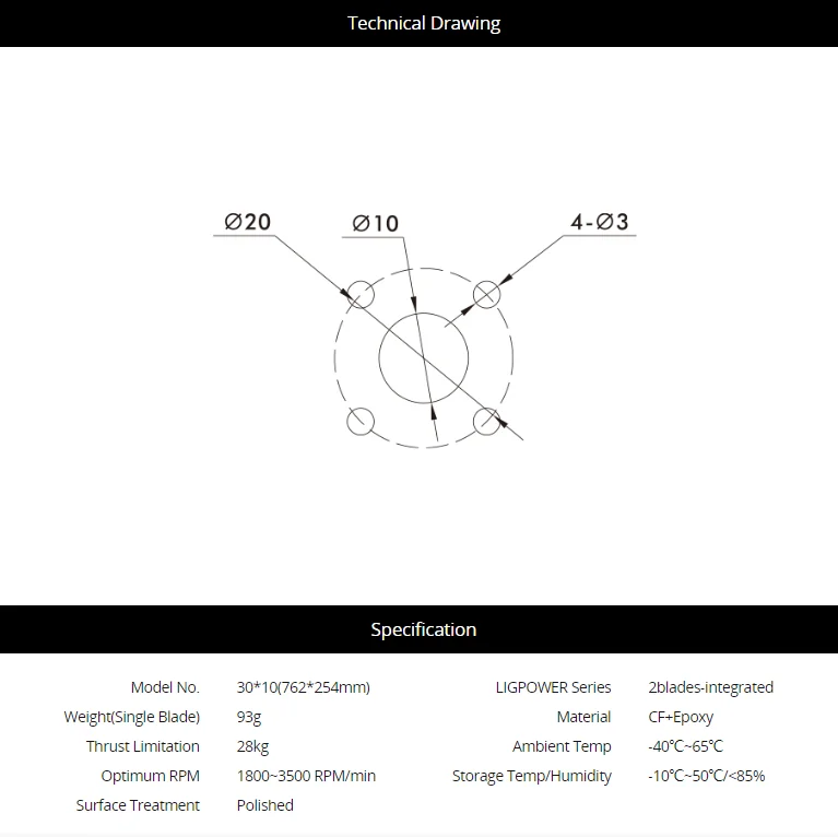 Ligpower P30 * 10 قدرة تحميل أعلى 30 بوصة 28 كجم من ألياف الكربون إيبوكسي 2 شفرات جزء المروحة Dr-one المتكامل