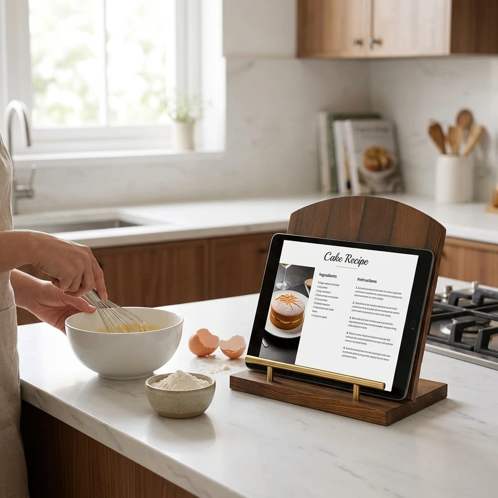 Wooden-Cookbook Stand For Kitchen Tablet Holder Adjustable Angle Recipe Display