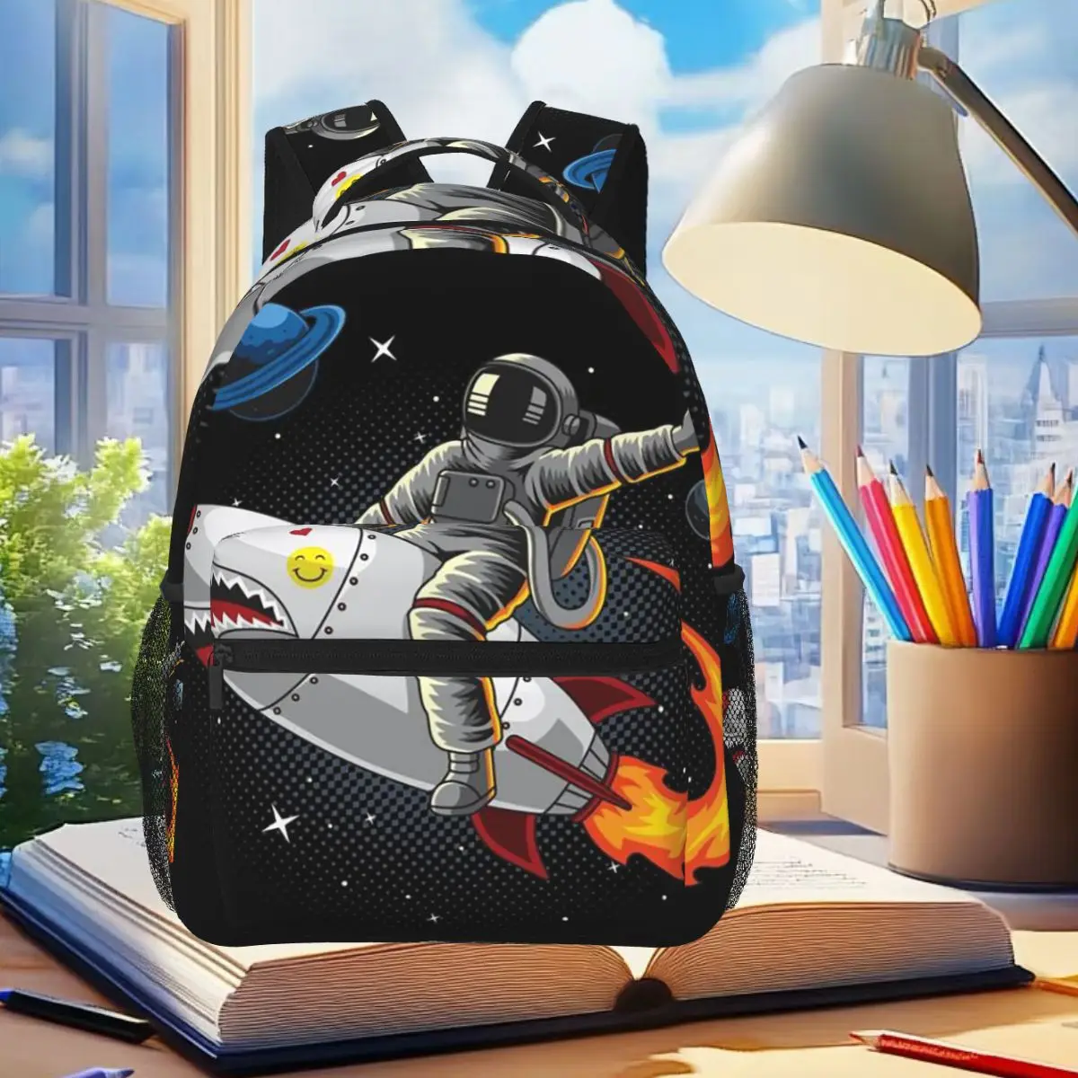 Astronauts Riding Monster Rocket Backpack Student Boys Girls BookBag Children School Bag Laptop Shoulder Bags for Men Women