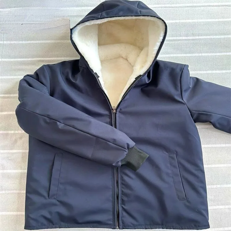 Chaqueta de lana de manga larga con capucha para hombre, prendas de vestir acolchadas de algodón, abrigos cálidos gruesos, novedad de otoño e invierno de 2023