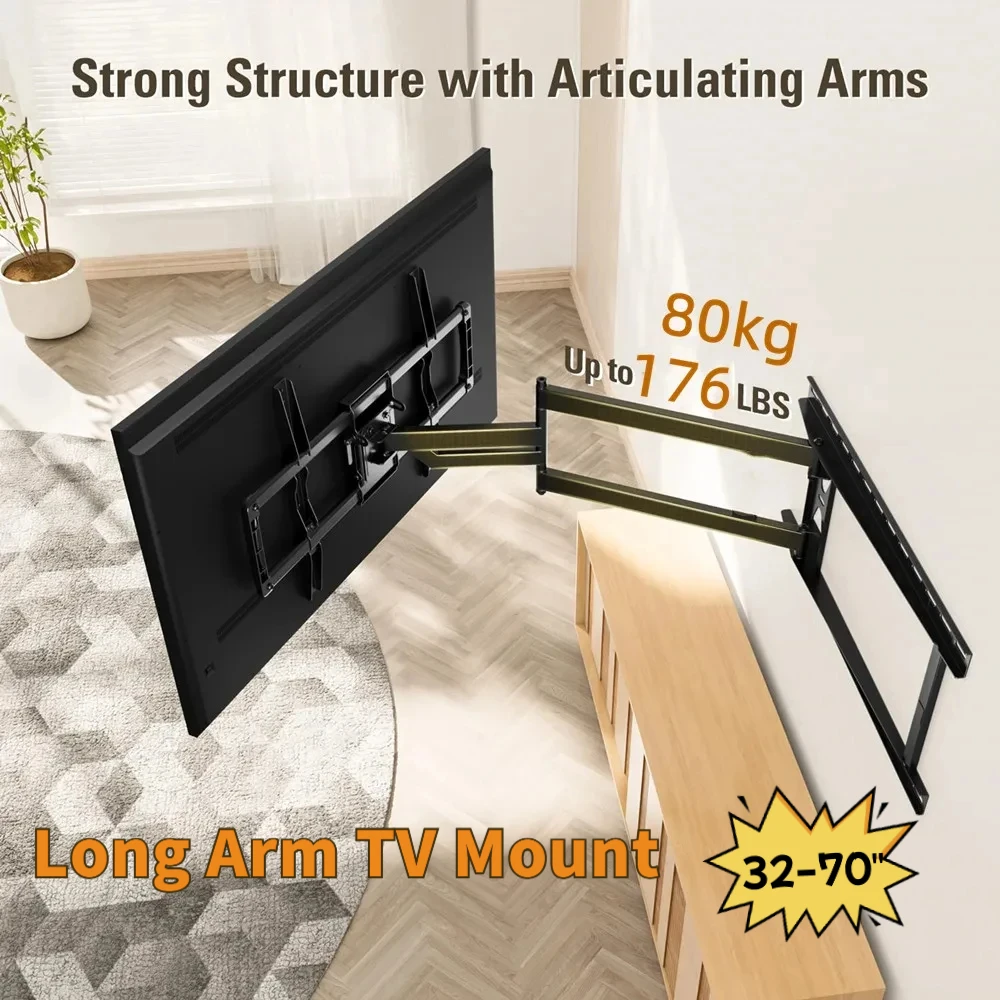 

Heavy Duty Long Arm TV Mount -load 80kg,31" Extension Articulating Arm For 32-70" TVs,360° Swivel & ±15° Tilt,Max VESA 400x400mm