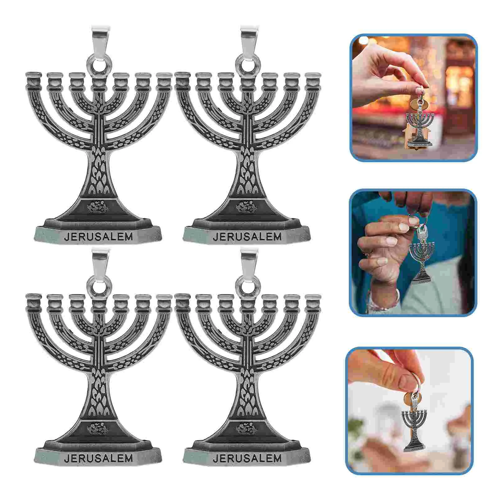 

4 Pcs Jewish Menorah Hanukkah Party Decoration Vintage Ornament Metal Jewellery