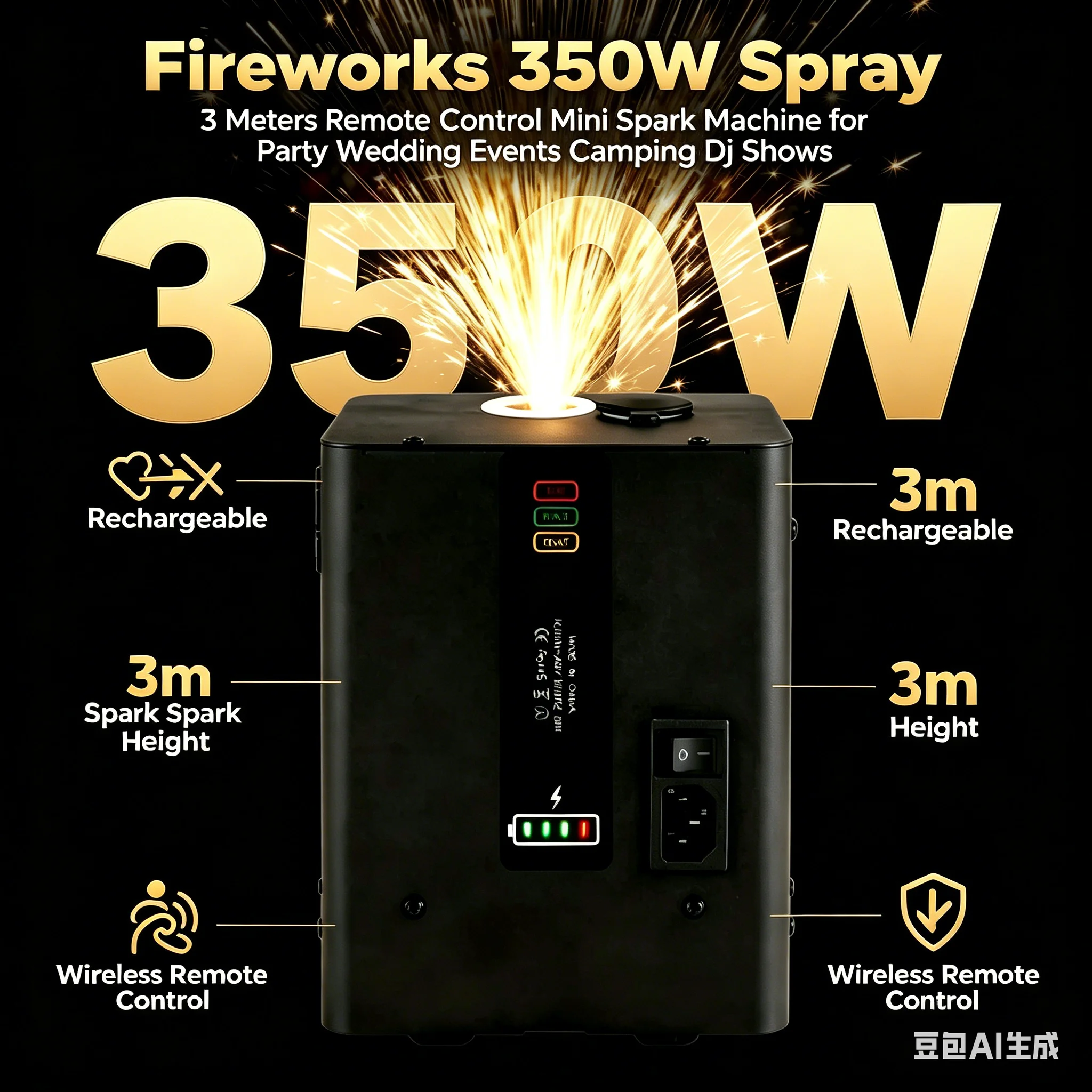 

Portable Mini350W Rechargeable Cold Spark Machine 3m Launch Height Remote Control Stage Atmosphere Device for Wedding Party Club