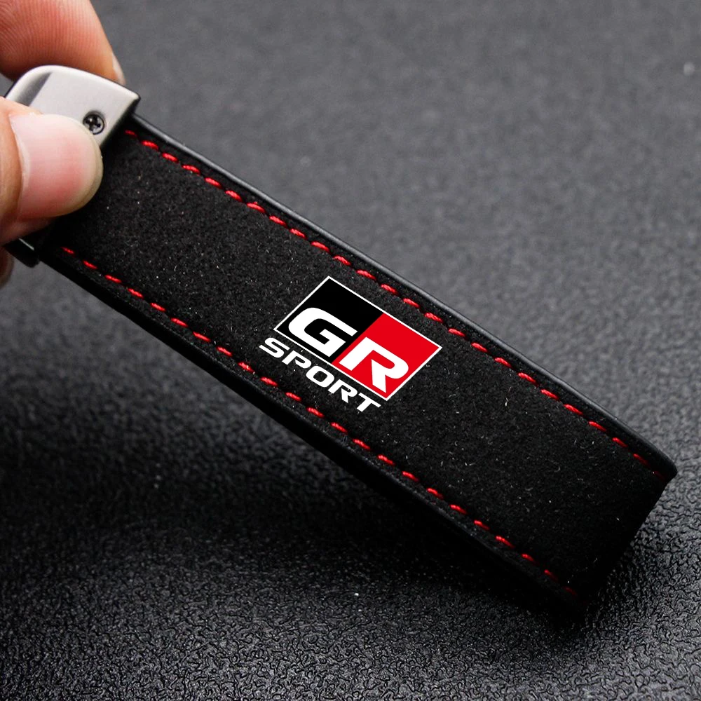 Suede Metal Buckle Car Keychain Keyring Men Gift Accessories for Toyota GR Sport Gazoo Racing Yaris 86 Corolla Hilux Supra C-HR