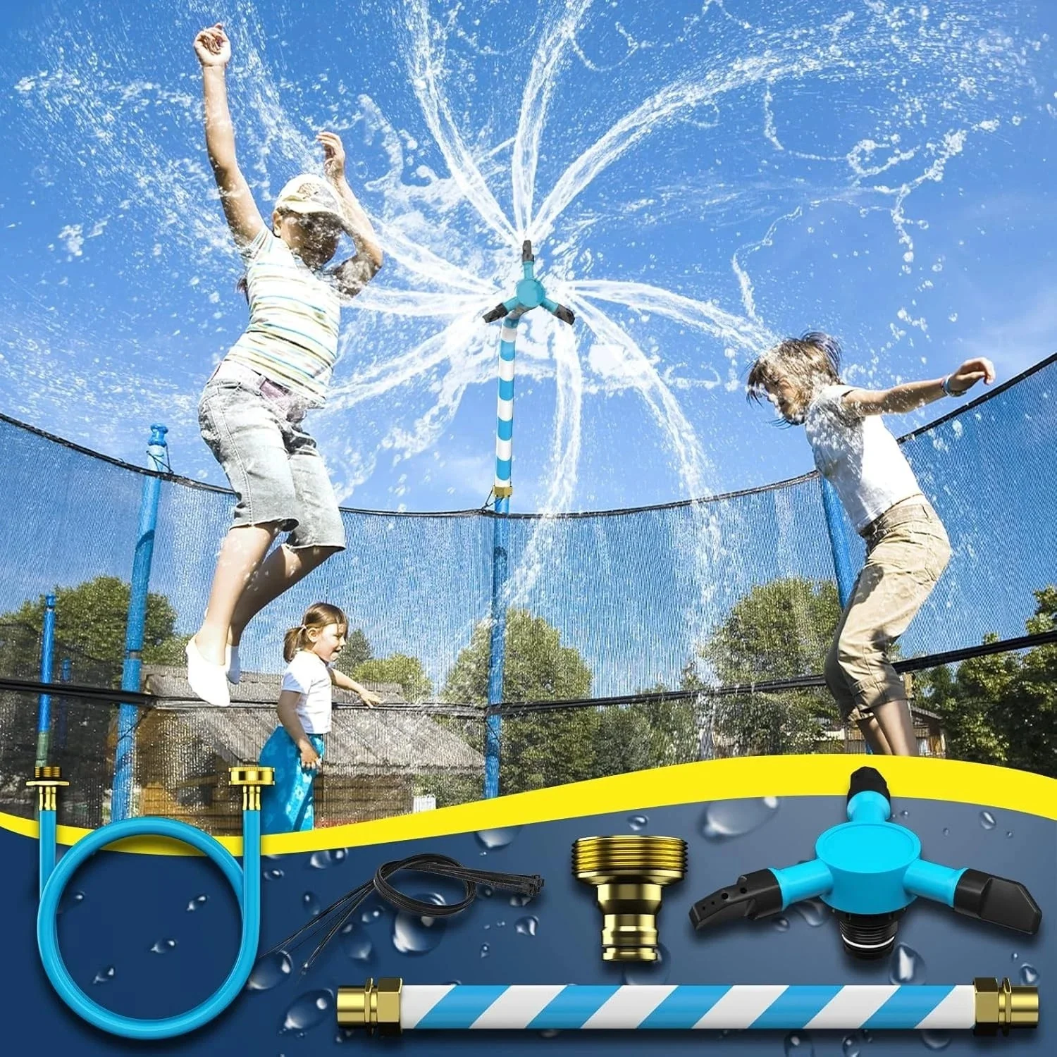 Trampoline Sprinkler, 360 Rotating Nozzle, for Outdoor Summer Fun