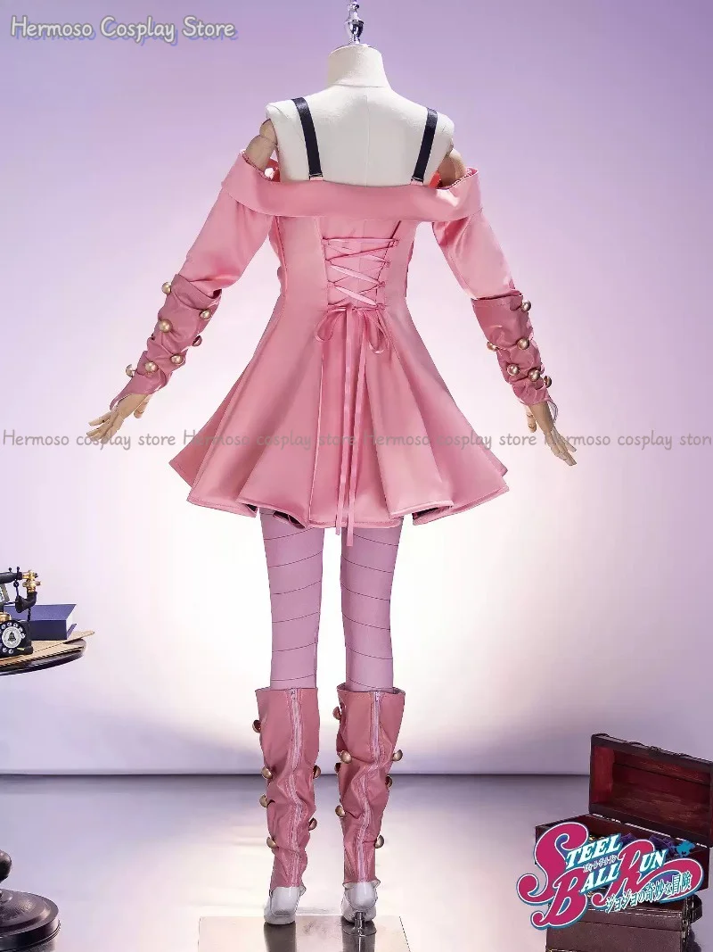 Adventure Lucy Steel Cosplay Costume Wig Cute Pink Dress Full Set Halloween Carnival Party Dress Pants Set view 5