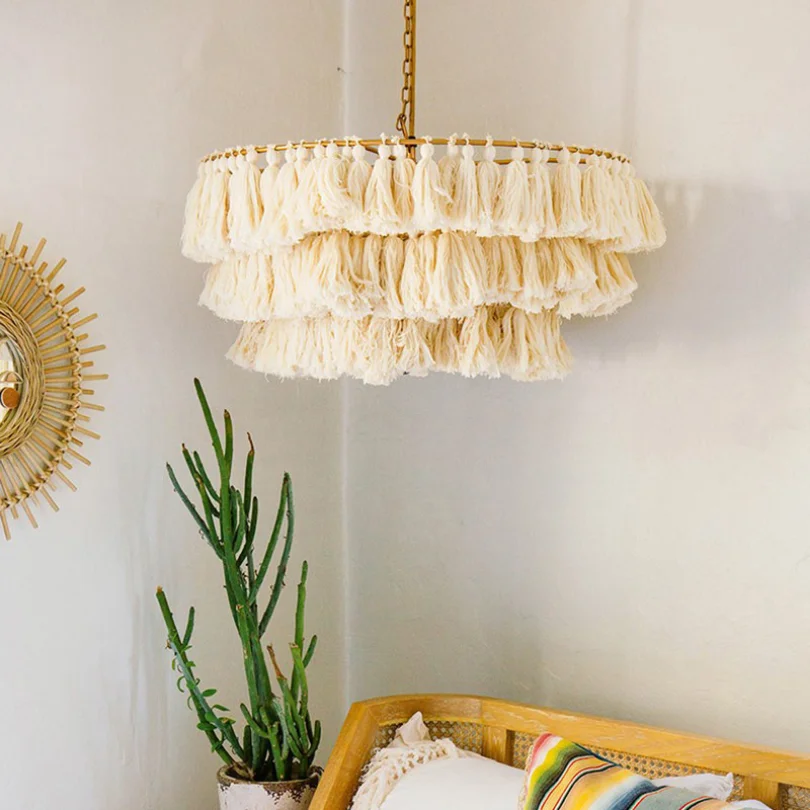 Imagem -04 - Fela Tassel Pendant Lights para Quarto Sala de Estar Cozinha Lâmpada Pendurada Tecido de Teto Lustres Decoração Suspensão Moderno