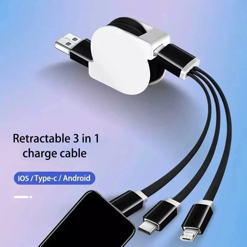 Câble Micro USB 3 en 1 pour Recharge de Téléphone Portable, Cordon de Chargeur Type C pour Iphone 13, 12 Pro Max, Xiaomi Redmi