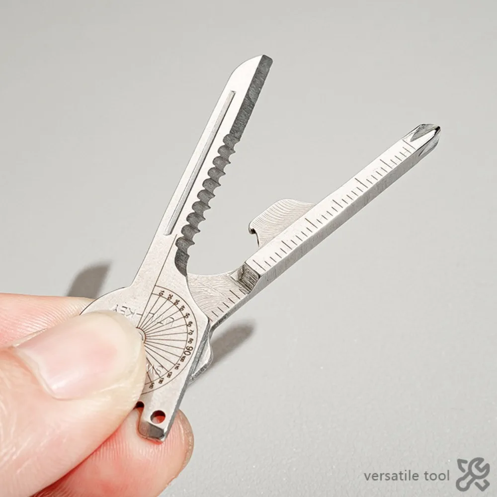 พวงกุญแจอเนกประสงค์แบบพกพา สแตนเลส 8-in-1 ชุดเครื่องมือพับได้สำหรับเอาตัวรอด ดีไซน์พับได้อเนกประสงค์