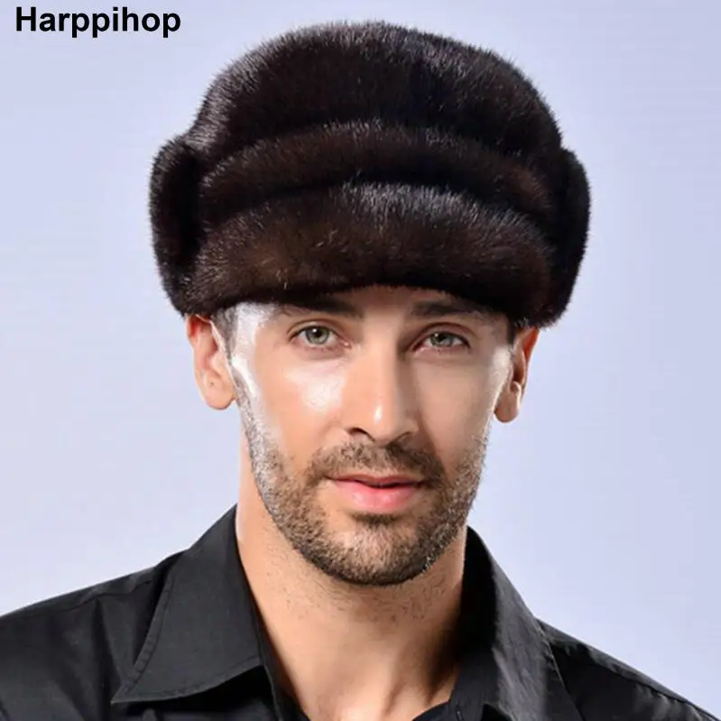 men winter fur hat fahsion mink fur winter down warm Christmas gift show cap male hat free shipping