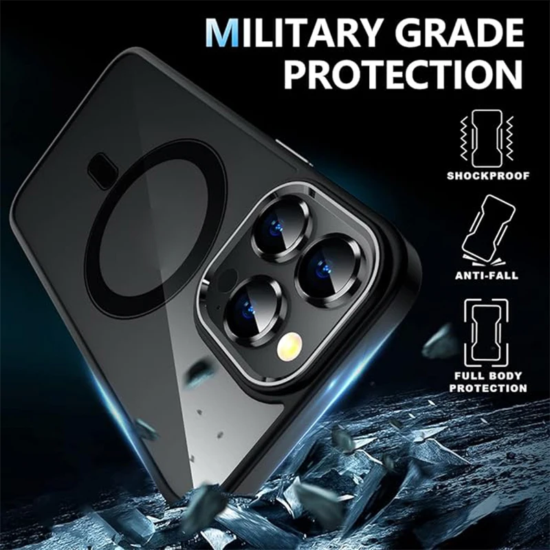 Transparente Schwarze Magnetische Hülle für iPhone 17 16 15 14 Pro Max Plus 13 12 Mini 11 mit Displayschutz und Kameraschutz Handyhüllen – Detail 4