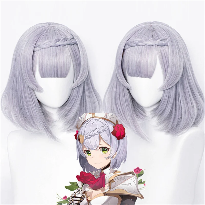 Game Genshin Impact Noelle Cosplay Wig Silver Purple Short Hair Heat Resistant Synthetic Halloween Party Accessories Props