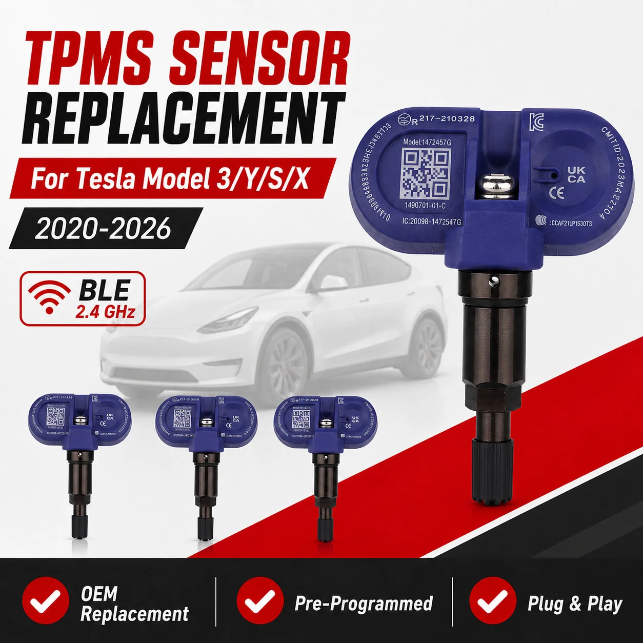 

1/4Pcs 1490701-01-D 1490701-01-E TPMS Tire Pressure Sensor For Tesla Model 3 Y S X 2020-2026 Pre-Programmed