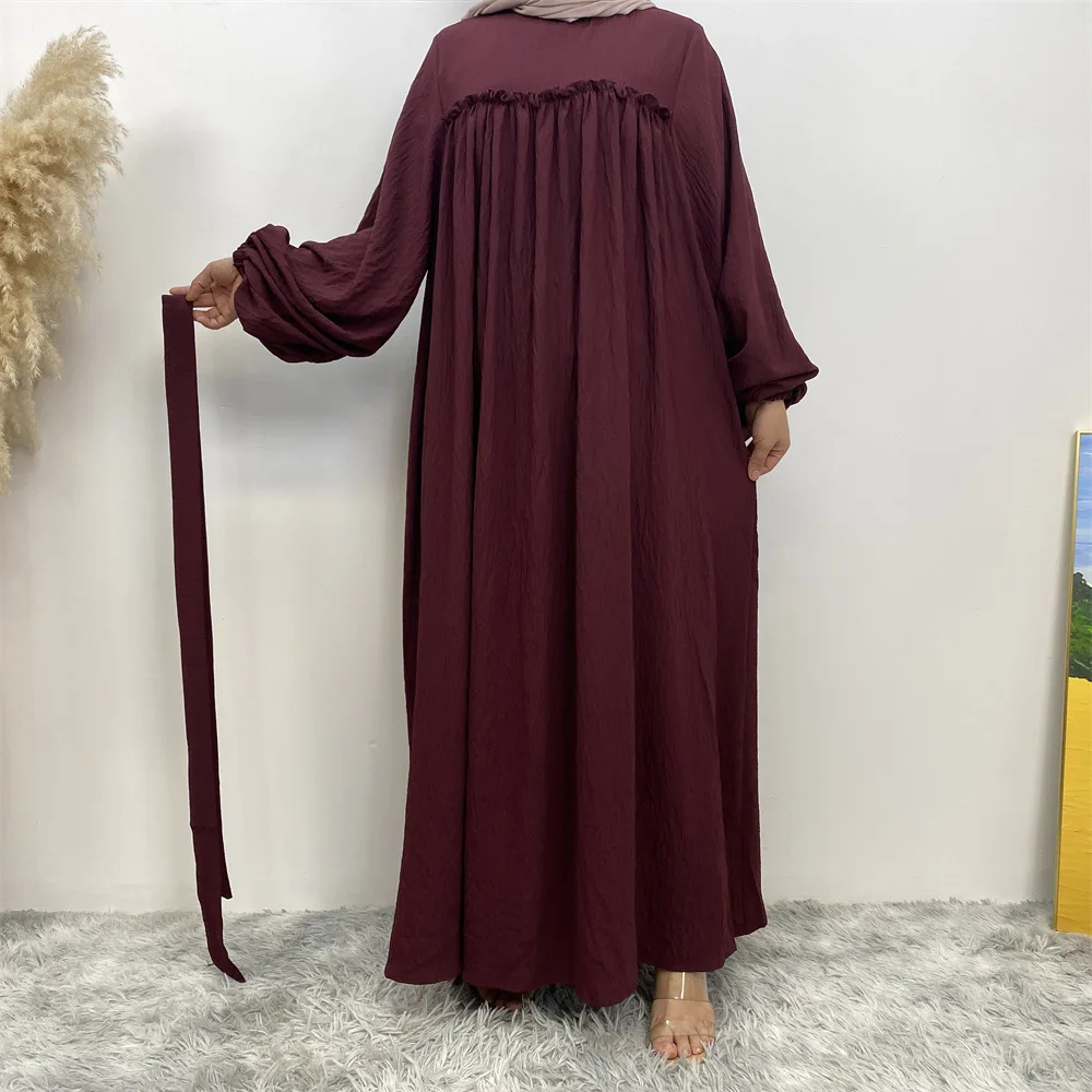 

Plain Abaya for Muslim Women Ramadan Eid Crepe Islamic Clothing Prayer Hijab Dress Belt Abayas Dubai Turkish Jilbab Kaftan Robe