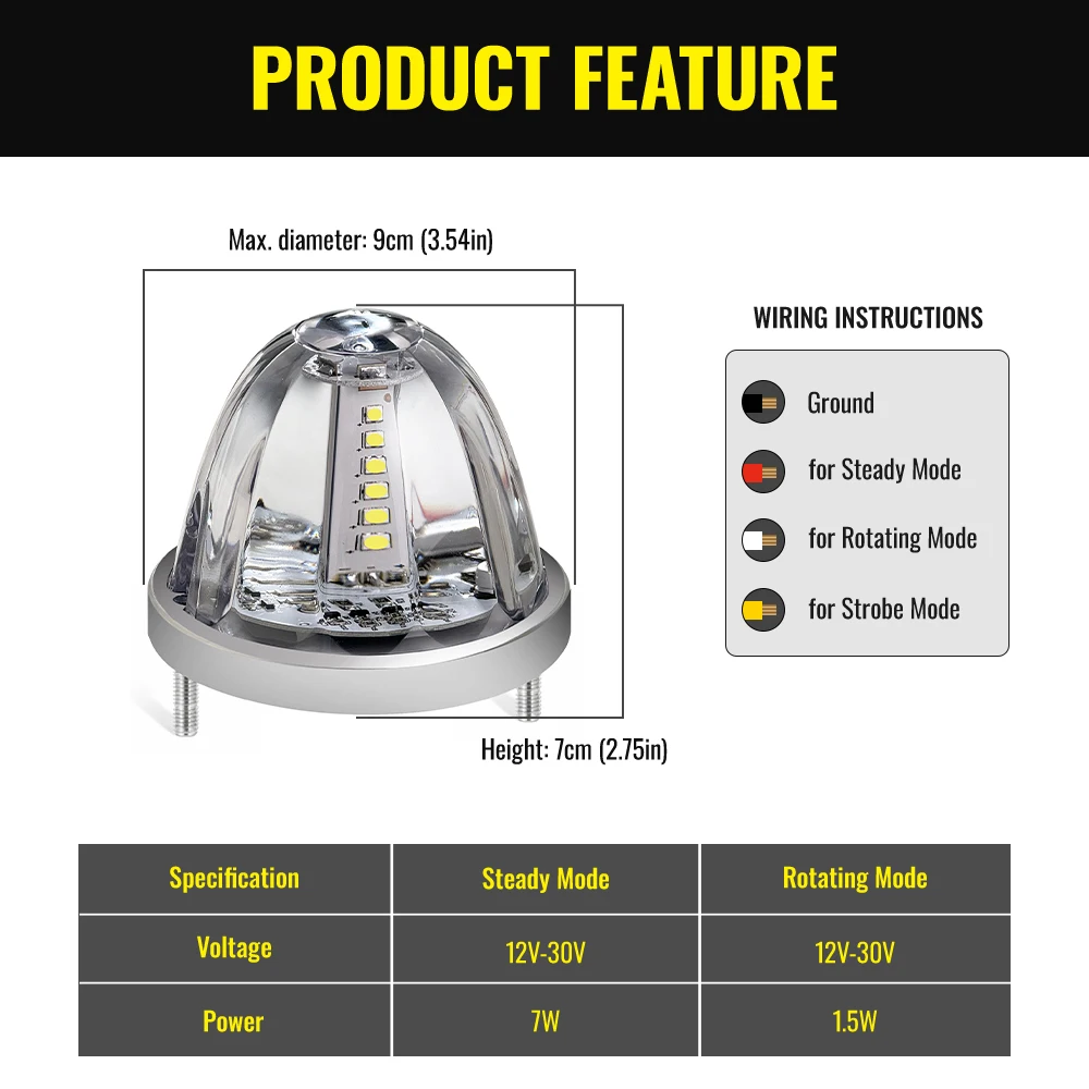 LED Watermelon Light Truck Marker Light Waterproof IP67 Universal Clearance Light 12-30V Strobe Rotating for Semi Truck Trailer