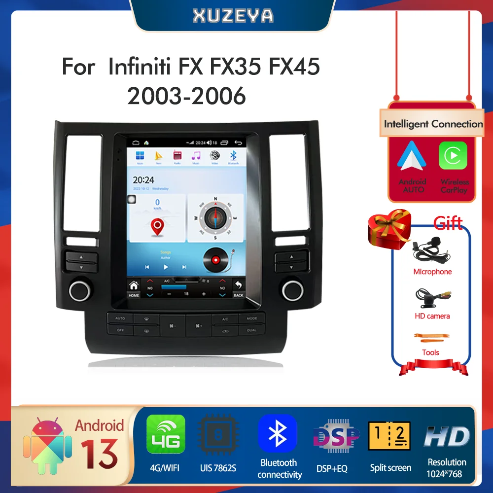 Android 13 for Infiniti FX FX35 FX45 2003-2006 Redio GPS Carplay 5G Navigation HD 360 Multimedia Player