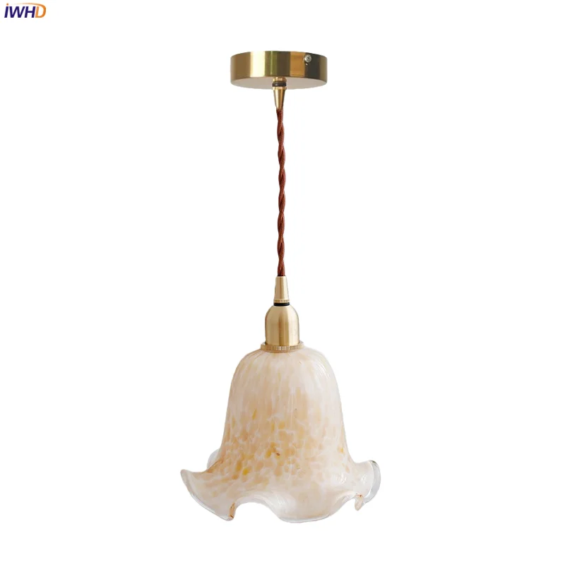 

IWHD French Vintage LED Hanging Lamp For Living Room Children's Room Loft Home Decor Flower Glass Pendant Lighting Hanglampen