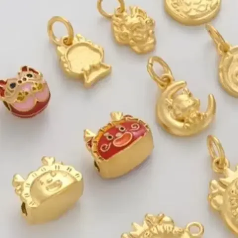 

Shajin Cartoon Faucet Bead Safe Buckle with Blessing Word Shengxiao Dragon Year Pendant Handmade DIY Jewelry Charms Accessories