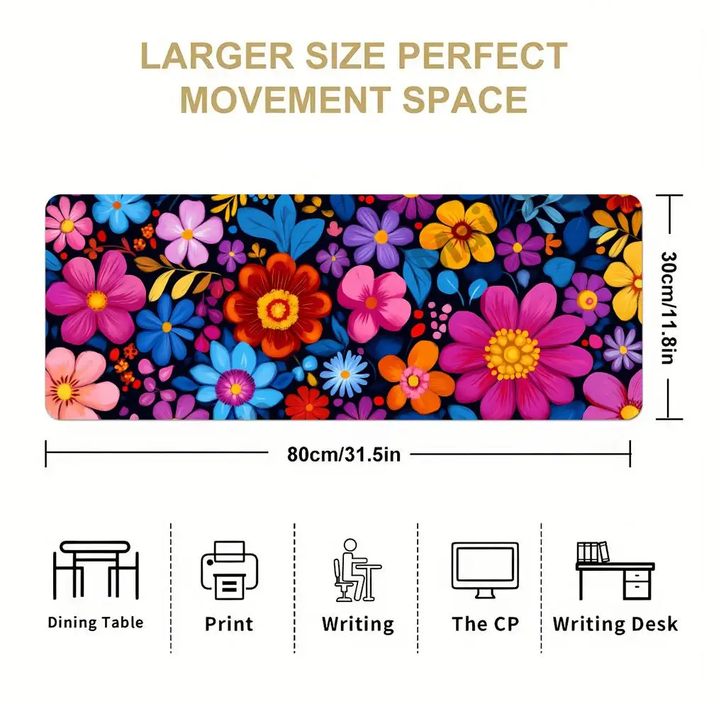 Alas Mouse Bunga Alas Meja Permainan Kantor Komputer Besar XXL Alas Mouse Keyboard Gaming Karet Antiselip Bantalan Meja Panjang