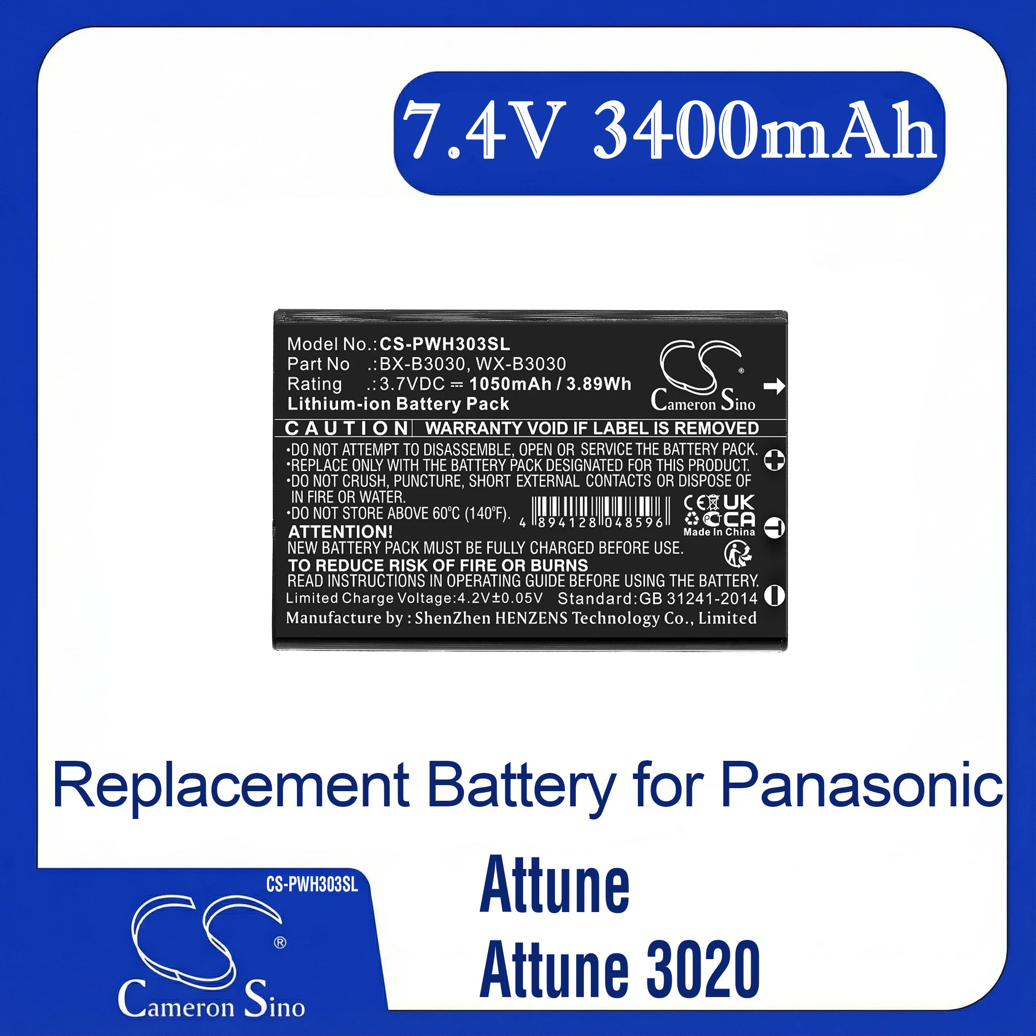 

Cameron Sino Replacement Battery for Panaonic Attune, Attune 3020, Attune 3050, Attune I,, Fits P/N BX-B3030,CE-3030,WX-B3030,
