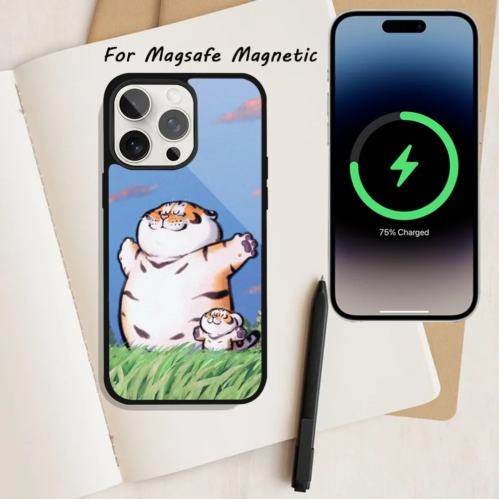 Cute Fat Tiger Phone Case  For iPhone 15 12 13 14 11 Pro Plus Max Magsafe Magnetic Wireless Charging shell